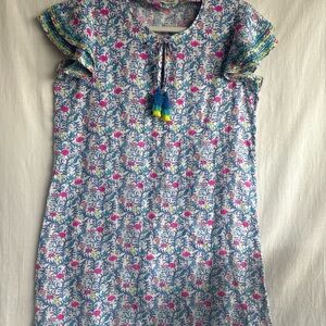 Vineyard Vines Floral Flamingo Linen Embroidered Tassel Shift Dress